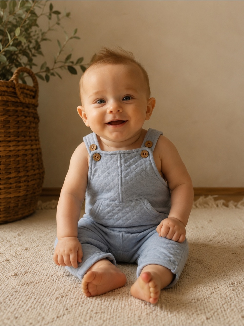 RABBIT & BEAR | 100% Cotton Overalls | Dusty Blue Quilted Baby Overalls